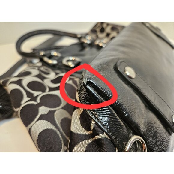 Coach Ashley Signature Black Silver Large Satchel Handbag Shoulder Bag F15443 - Picture 10 of 16